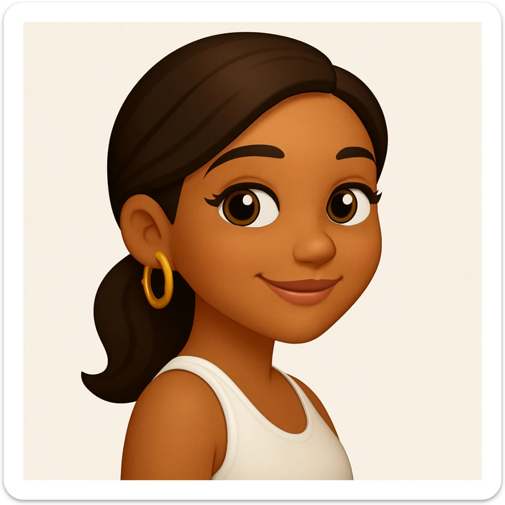 turn the second man in emoji style of the 1st image, match the facial features and match dressing style of the 2nd image, she is wearing white tank top lose, side pose sticker