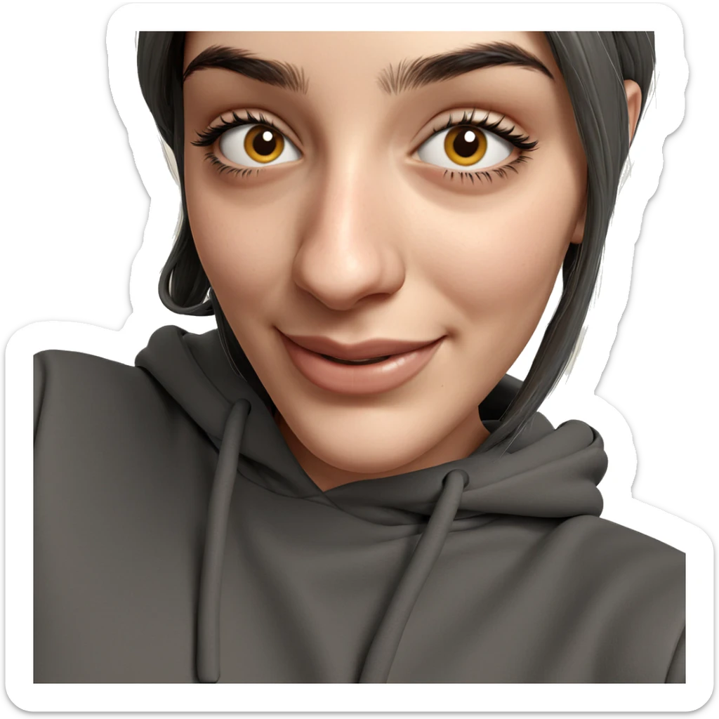 smiling girl in grey hoodie sticker