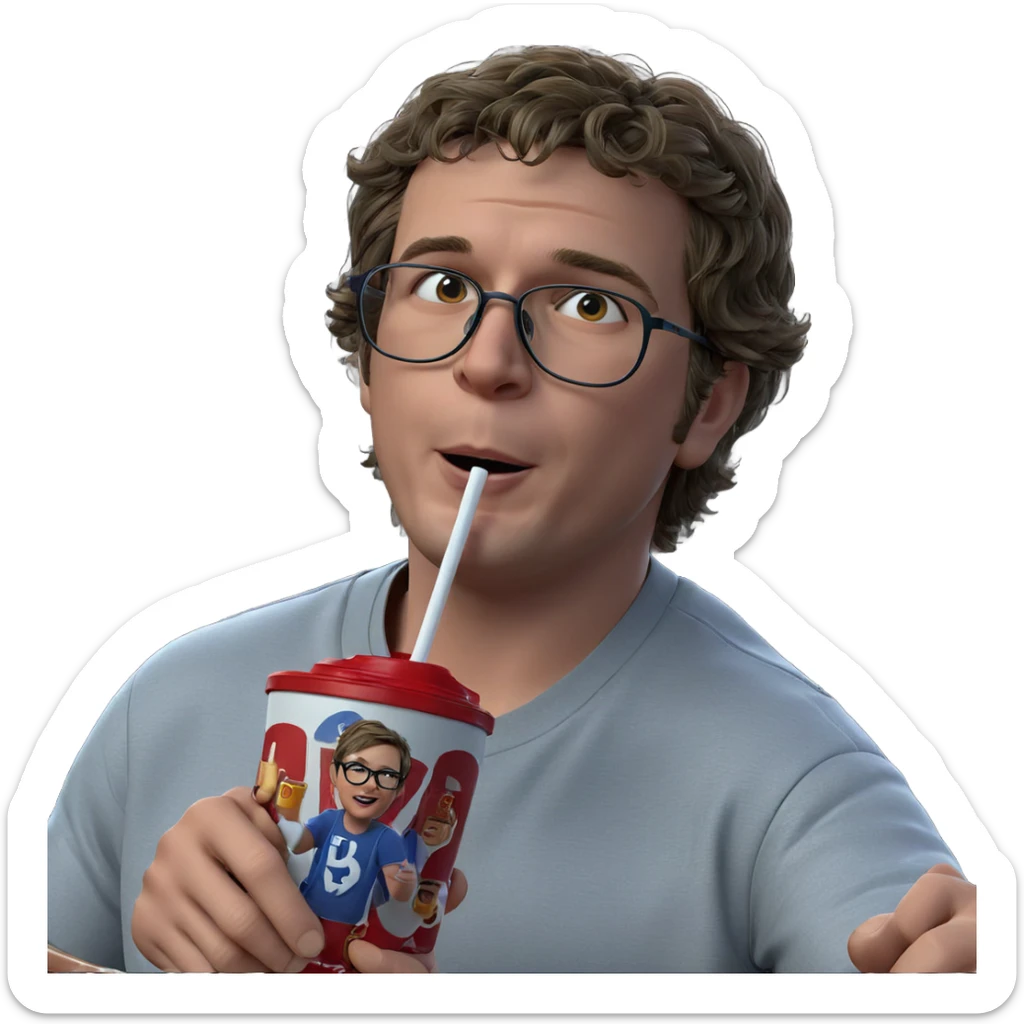 boy with drink and glasses sticker