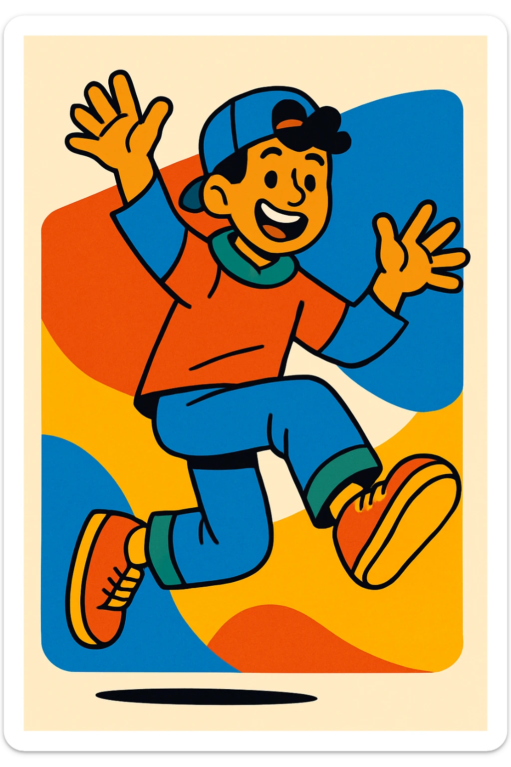 a young man with a playful, colorful style, full of energy and joy, bright and bold colors sticker