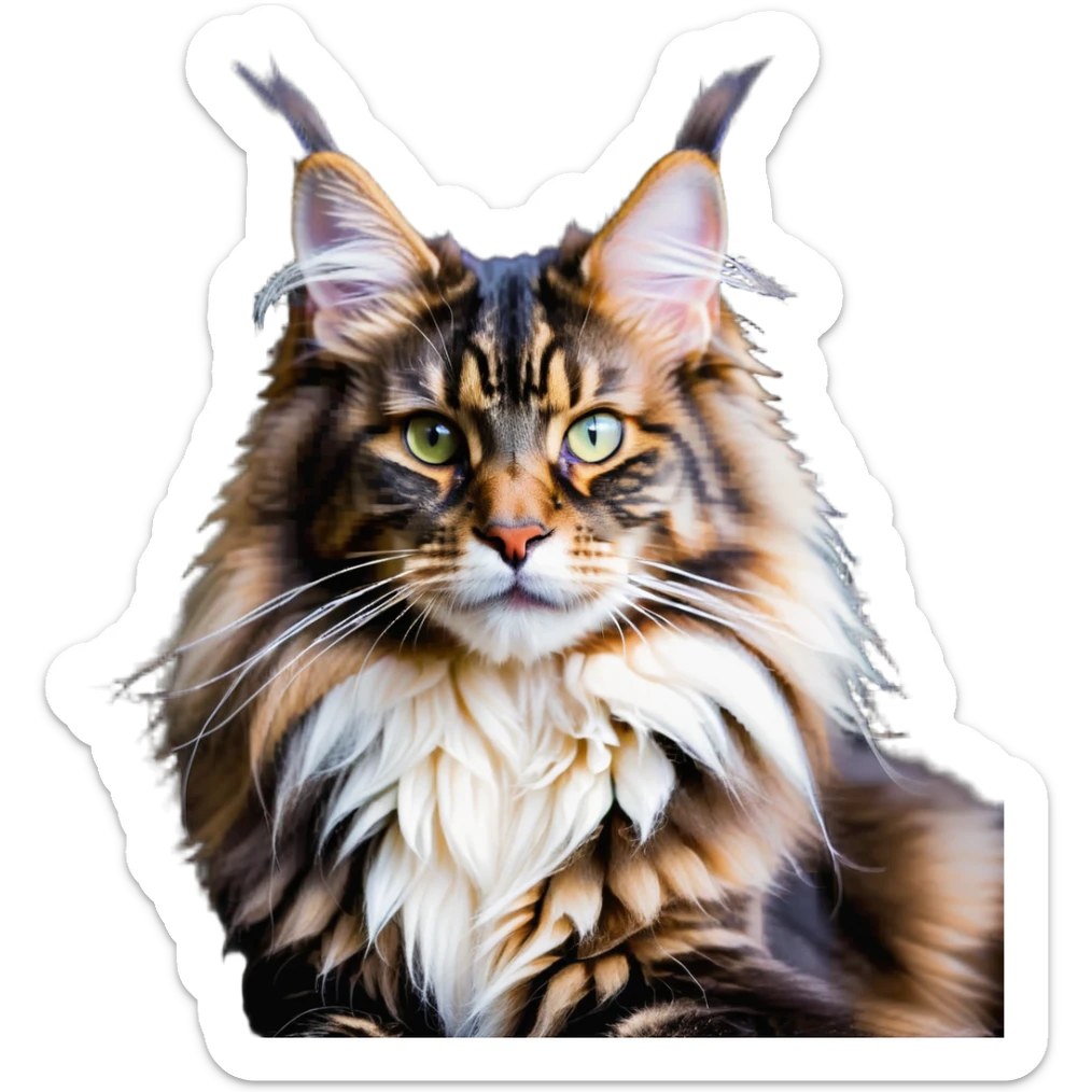 majestic maine coon cat with fluffy fur and fierce but cute face sticker