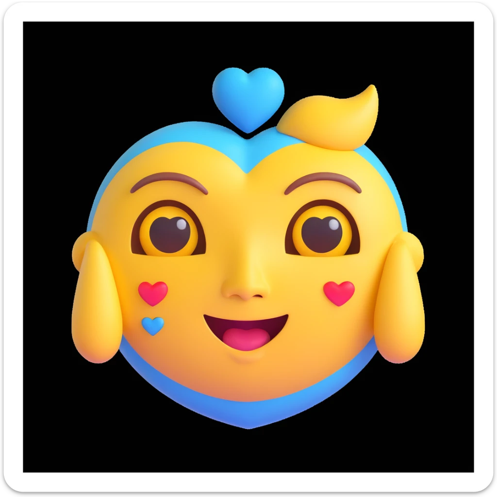 3D rendered emoji of a yellow face with heart eyes, expressing love, high quality photorealistic, smooth shading, intricate details, bright colors, clean background sticker