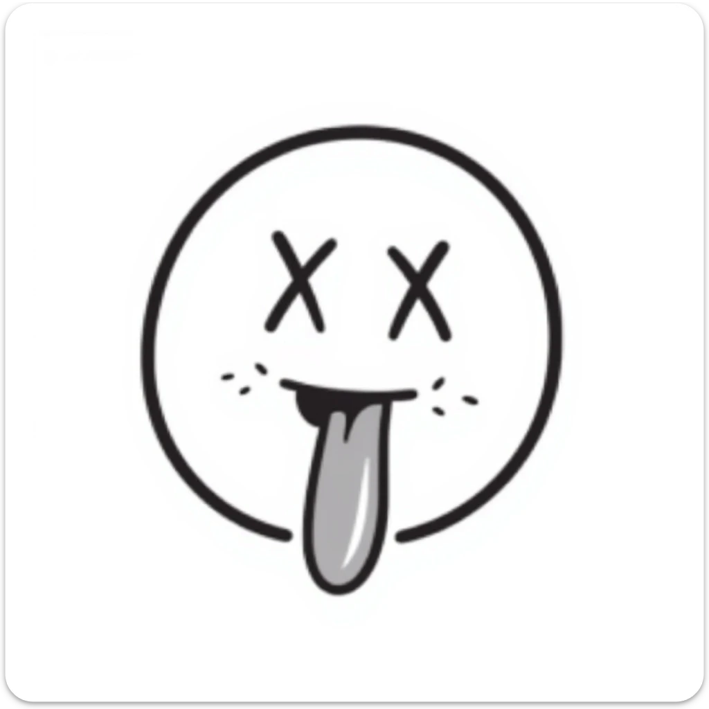 drooling emoji with crossed eyes and giant tongue, hand-drawn doodle style sticker