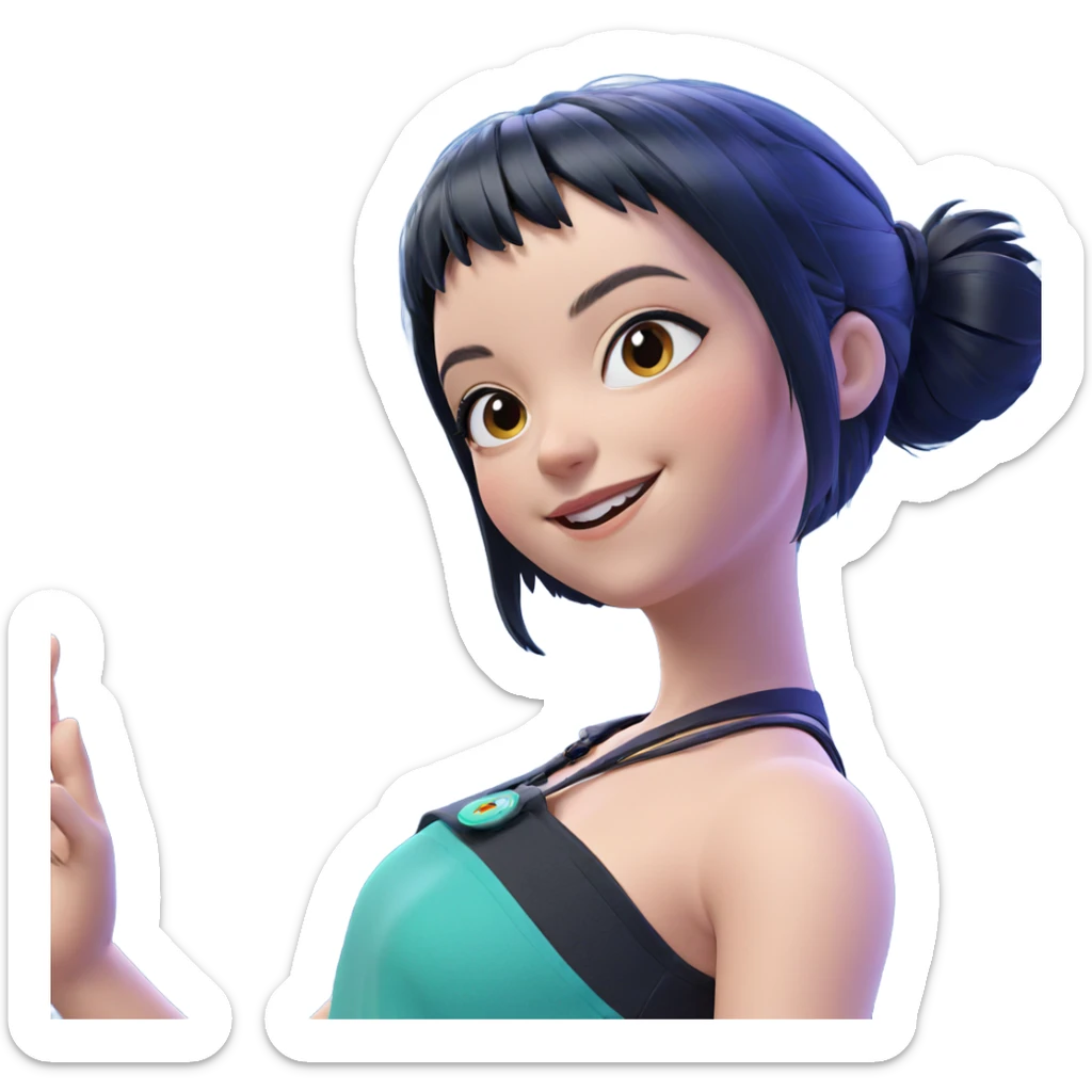 smiling girl with black hair sticker