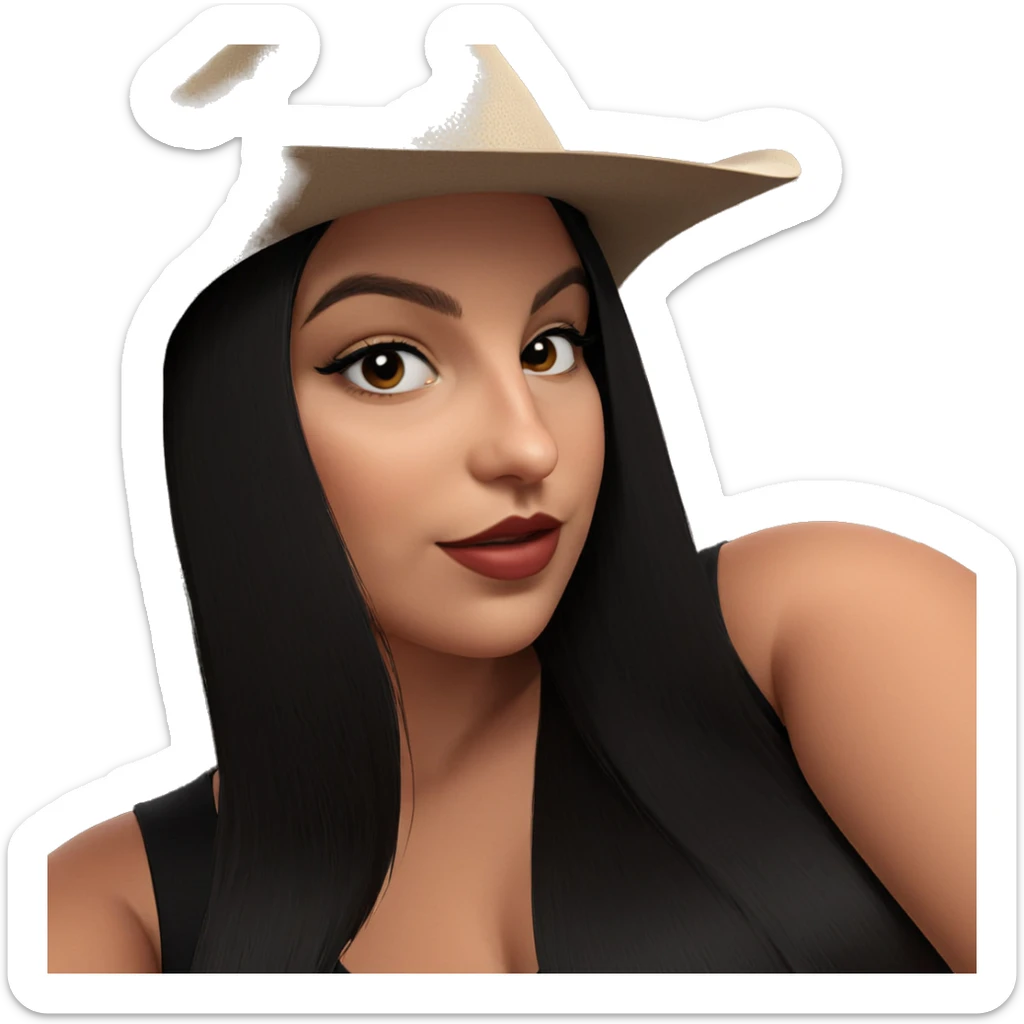girl with black hair and hat sticker