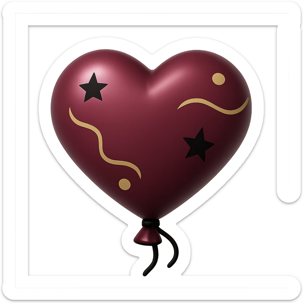 shiny burgundy heart shaped party balloon with glossy finish and party vibe sticker
