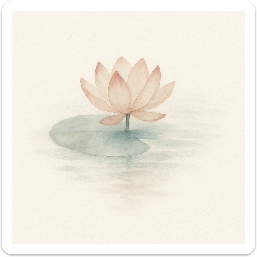 gentle watercolor painting of a single lotus flower floating on calm water, with subtle reflections sticker