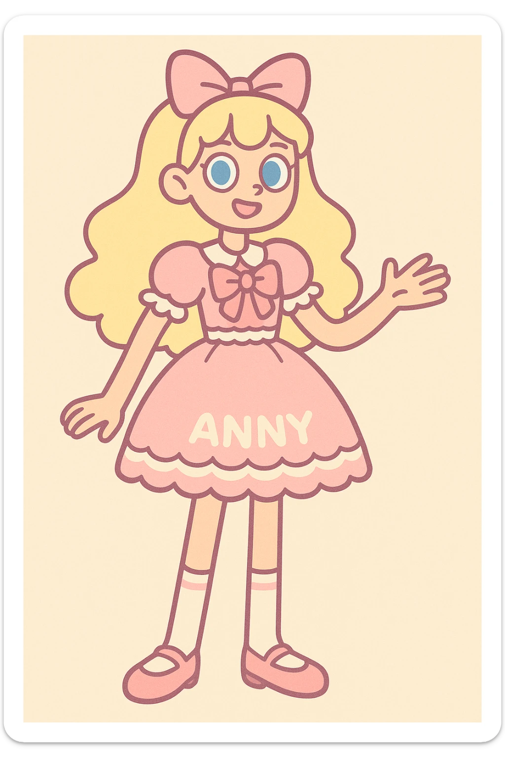 Anny, a cute tall lolita girl with blue eyes, pastel cartoon style sticker