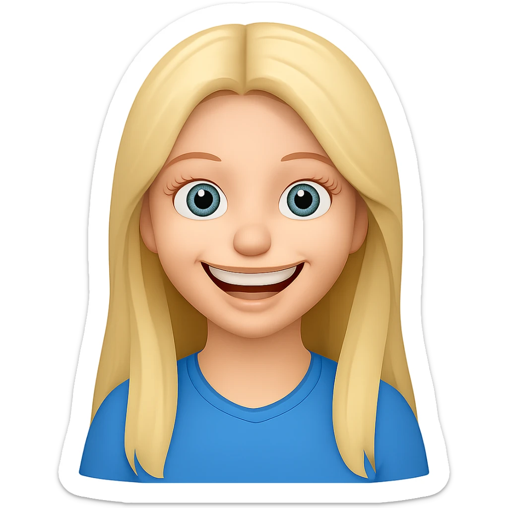 Make her smile wider in the style of emoji with transparent background. The original style 'emoji' does not support editing, so using the general style to respect the emoji look. sticker