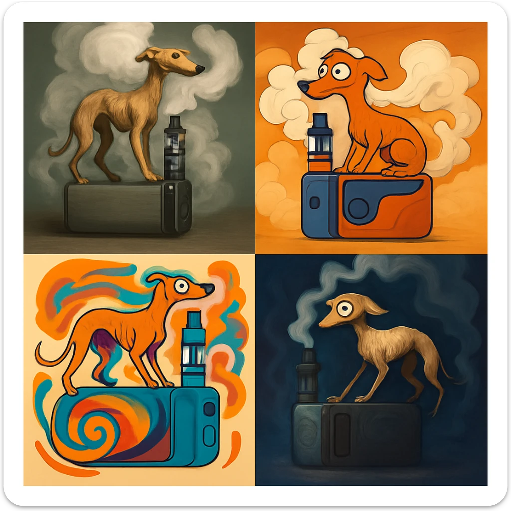 Add a large amount of smoke coming out from the vape device, keeping the original style consistent. sticker