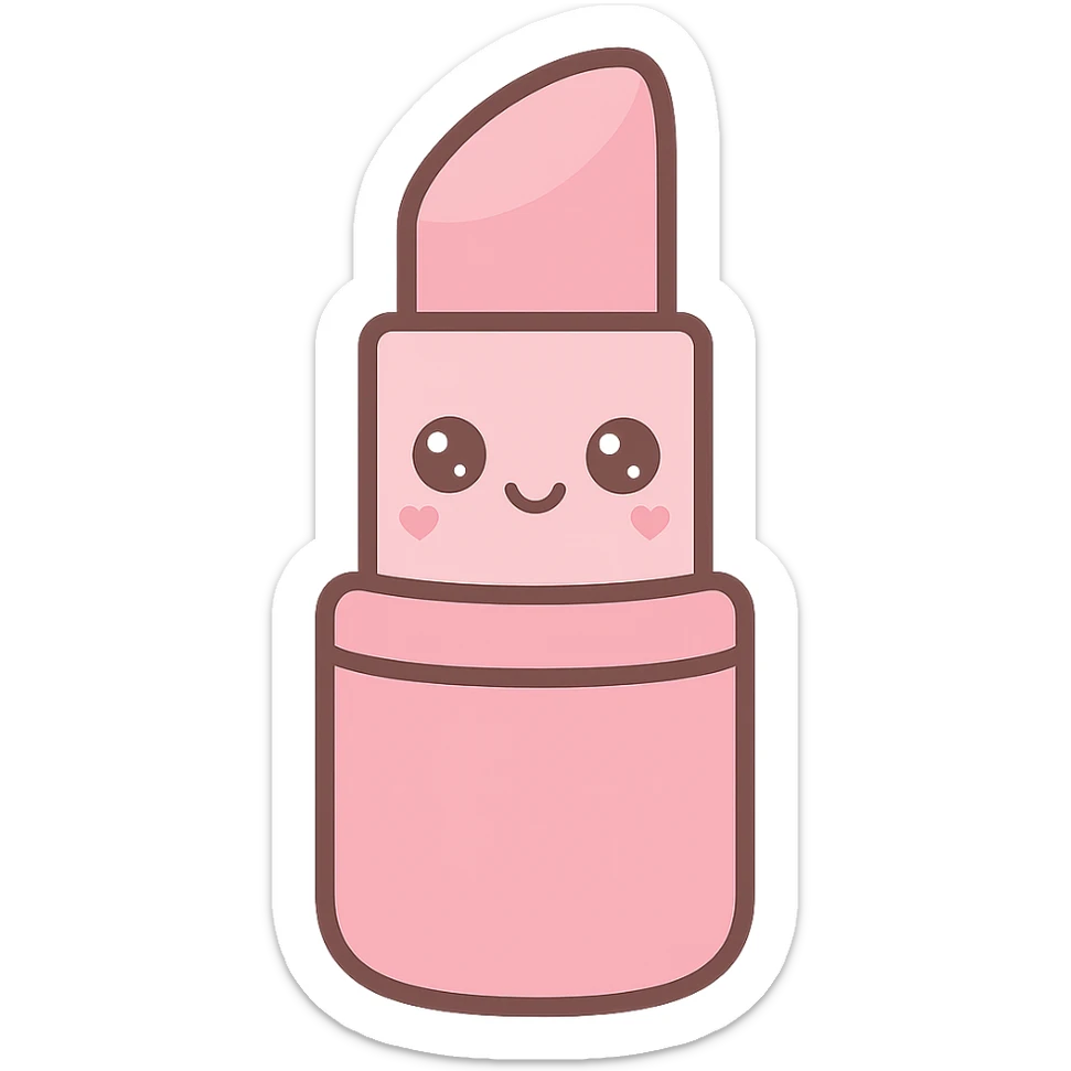 Edit the lipstick emoji to have pink color lipstick, keep the kawaii style, and remove the background. sticker