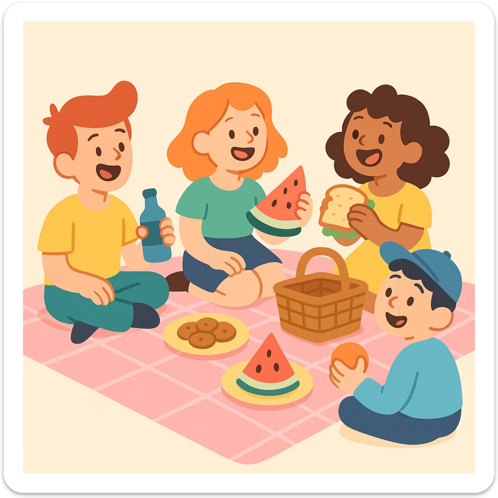cute pink picnic mat, pastel toon style, cheerful and playful, minimal background sticker