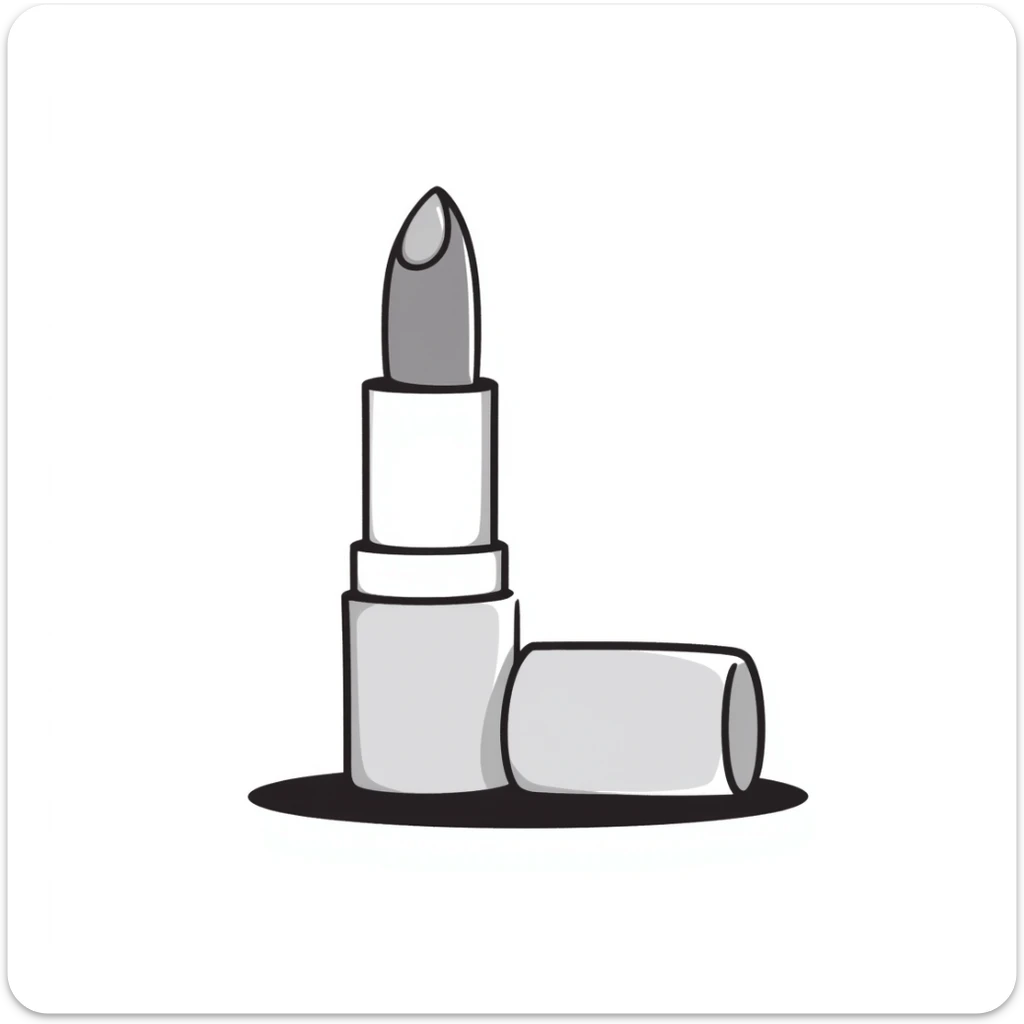 lipstick with the cap off showing the lipstick bullet in pastel colors dd9fb0 ffc6d3 a3bfc9 c4bee2 f1b091, detailed hand-drawn doodle style sticker