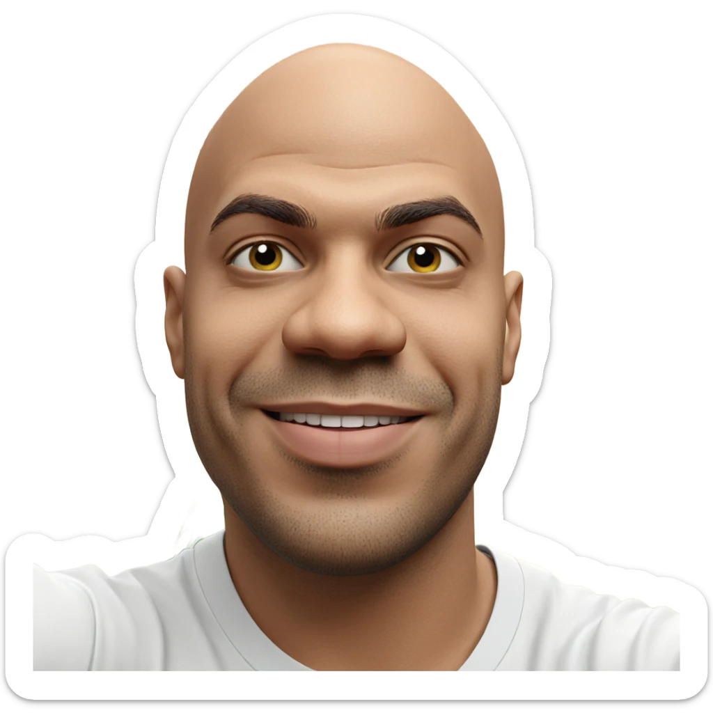 smiling bald man with plant sticker