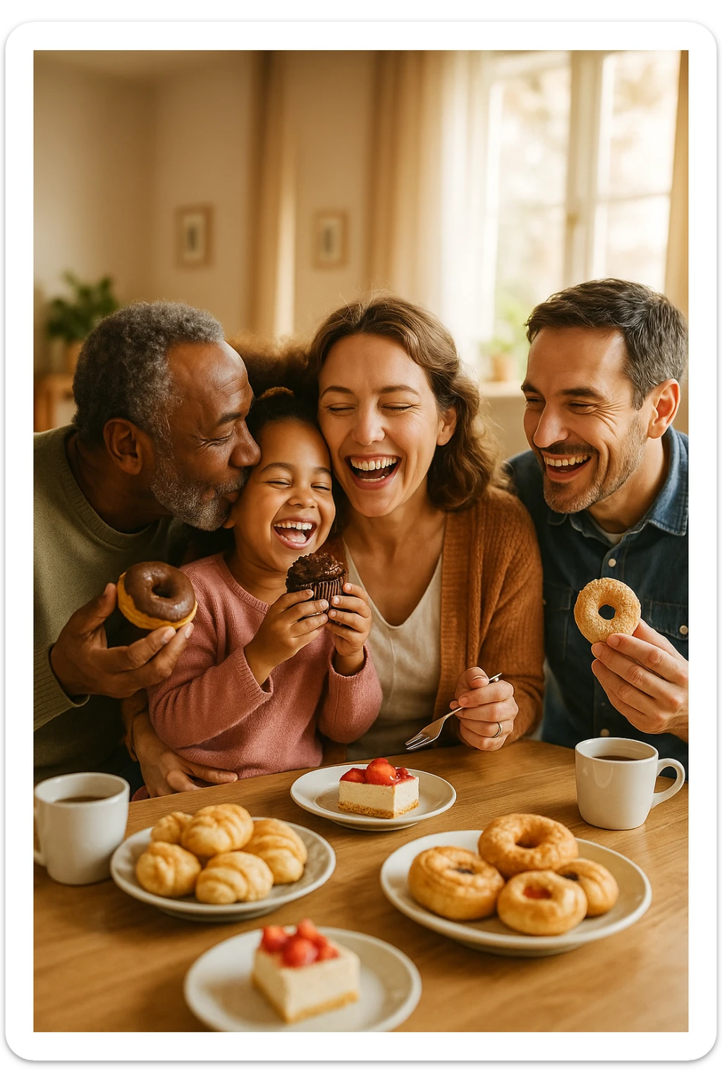 famiglia unita che dà amore e riceve amore e mangiano insieme dolci felici. realistiche sticker
