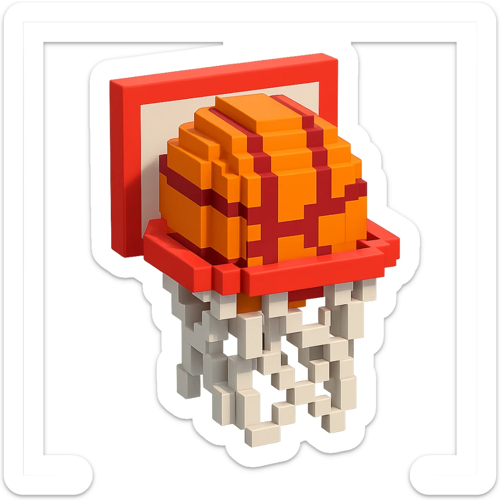 Voxel-style basketball in a net, no background, variation 3. sticker