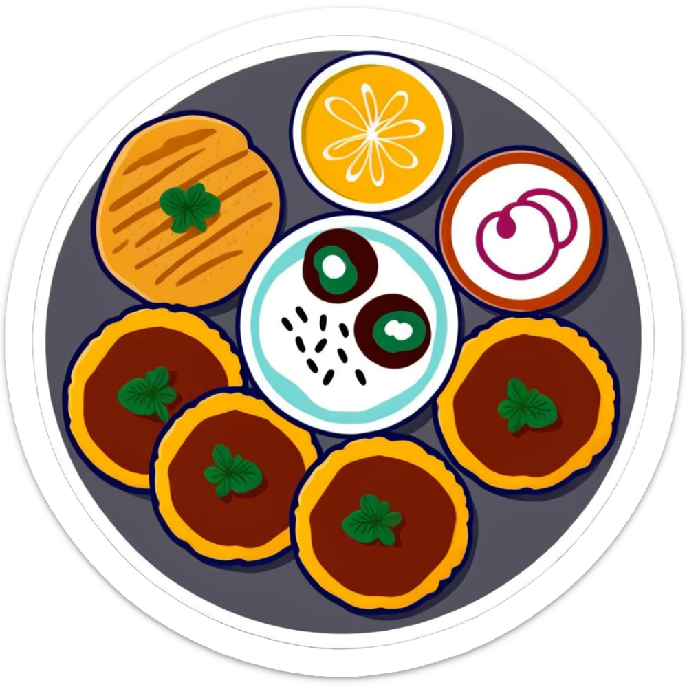 Aloo Tikki Chaat plate with potato patties topped with yogurt and chutneys sticker