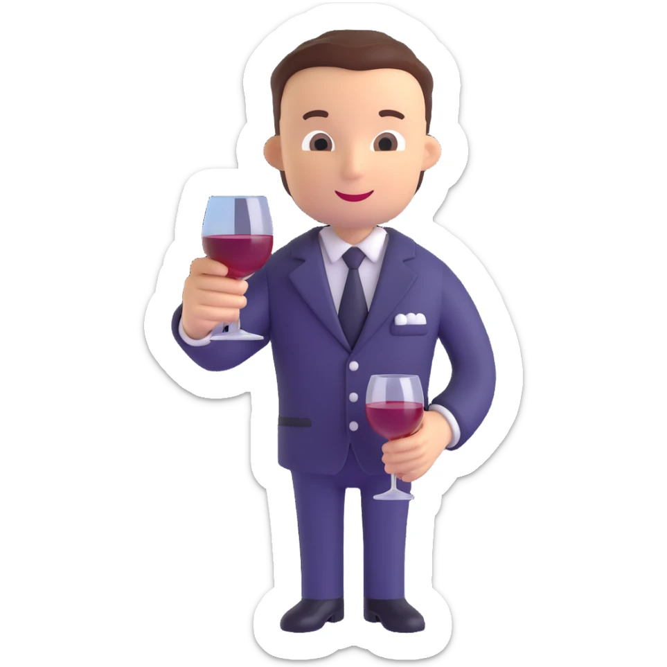 upper body of a person wearing a sommelier uniform holding a wine glass, no face visible, bright and professional feeling sticker