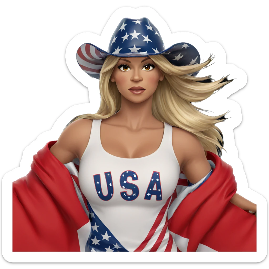 blonde girl with american flag sticker