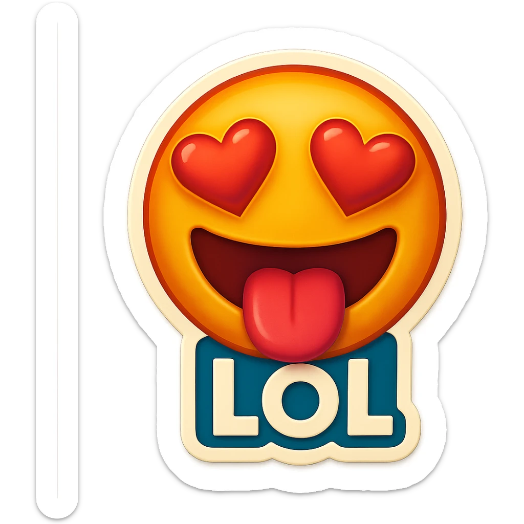 mouth open with tongue out heart shaped eye add the words “ LOL " in White
Laughing crying 😂😂 sticker