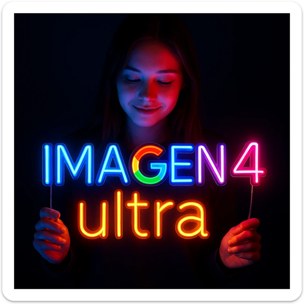 make a girl holding this sign, but sign in made of neon, also add ultra below the sign sticker