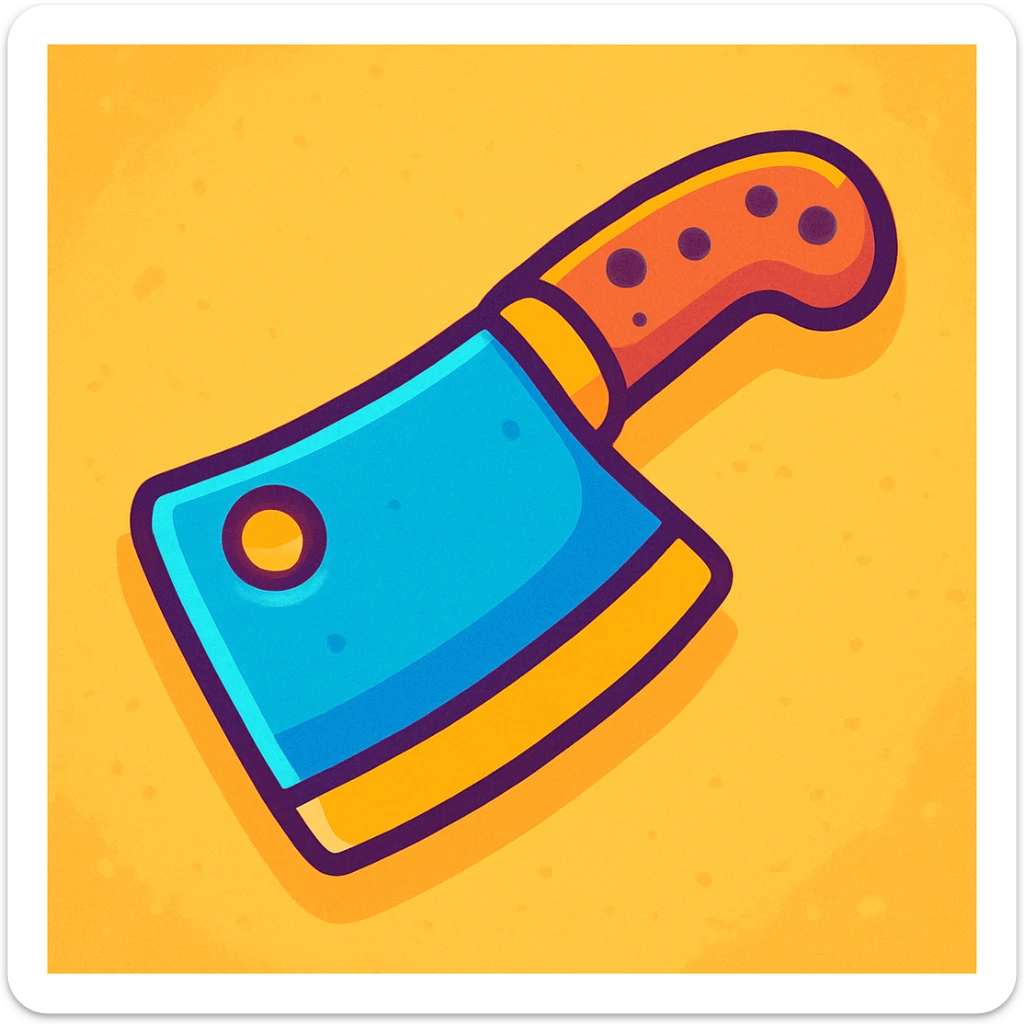 cartoon style butcher knife, bright colors, exaggerated features, playful and fun sticker