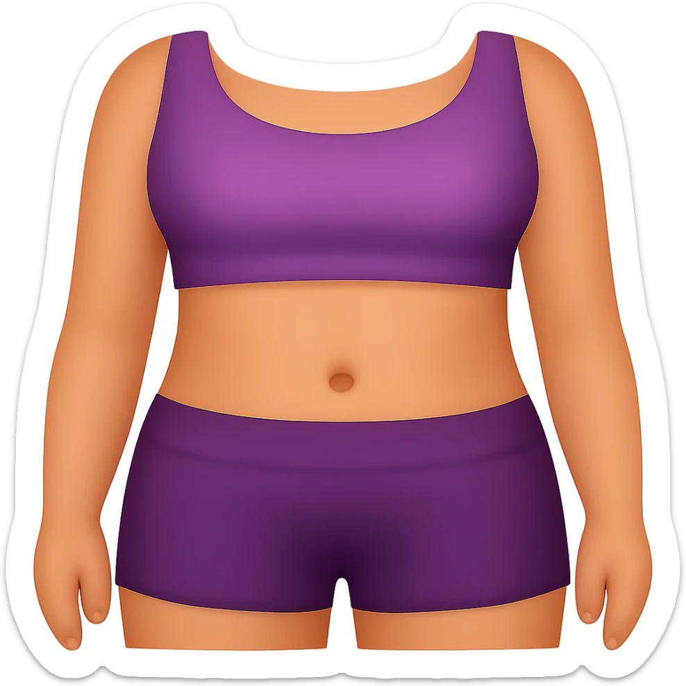 Edit the image to depict a woman's stomach wearing a sports bra and shorts in emoji style. Remove the background. The style should resemble emoji style with simple and concise features. sticker
