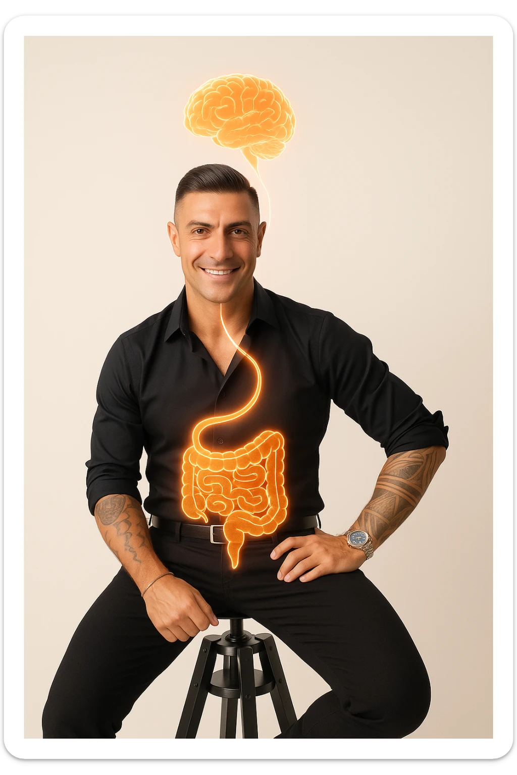 uomo con benessere alto poichè il cervello è collegato all'intestino sticker