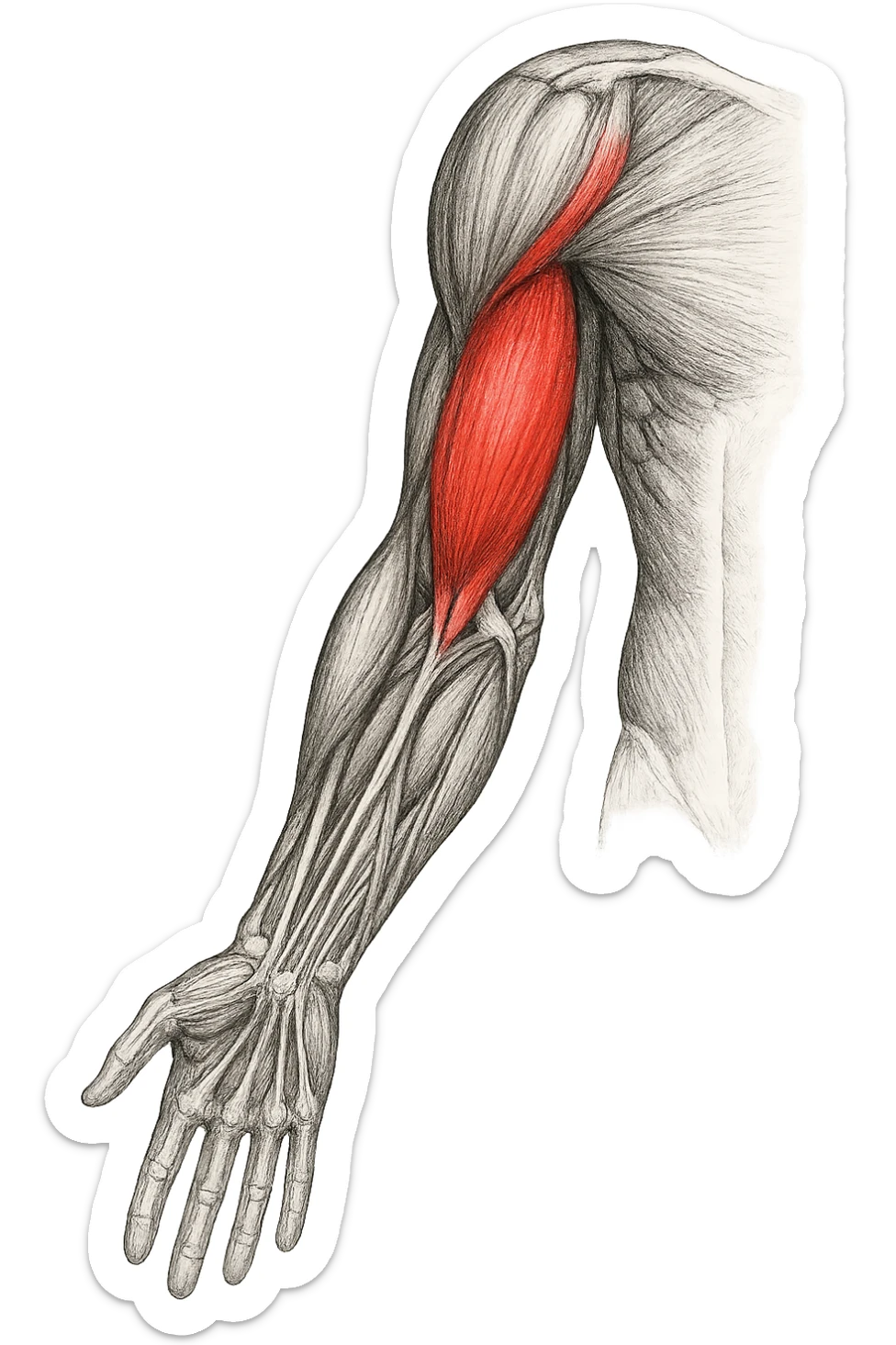 tricipite visto anatomicamente , colora solo il tricipite, il resto fallo in bianco e nero sticker