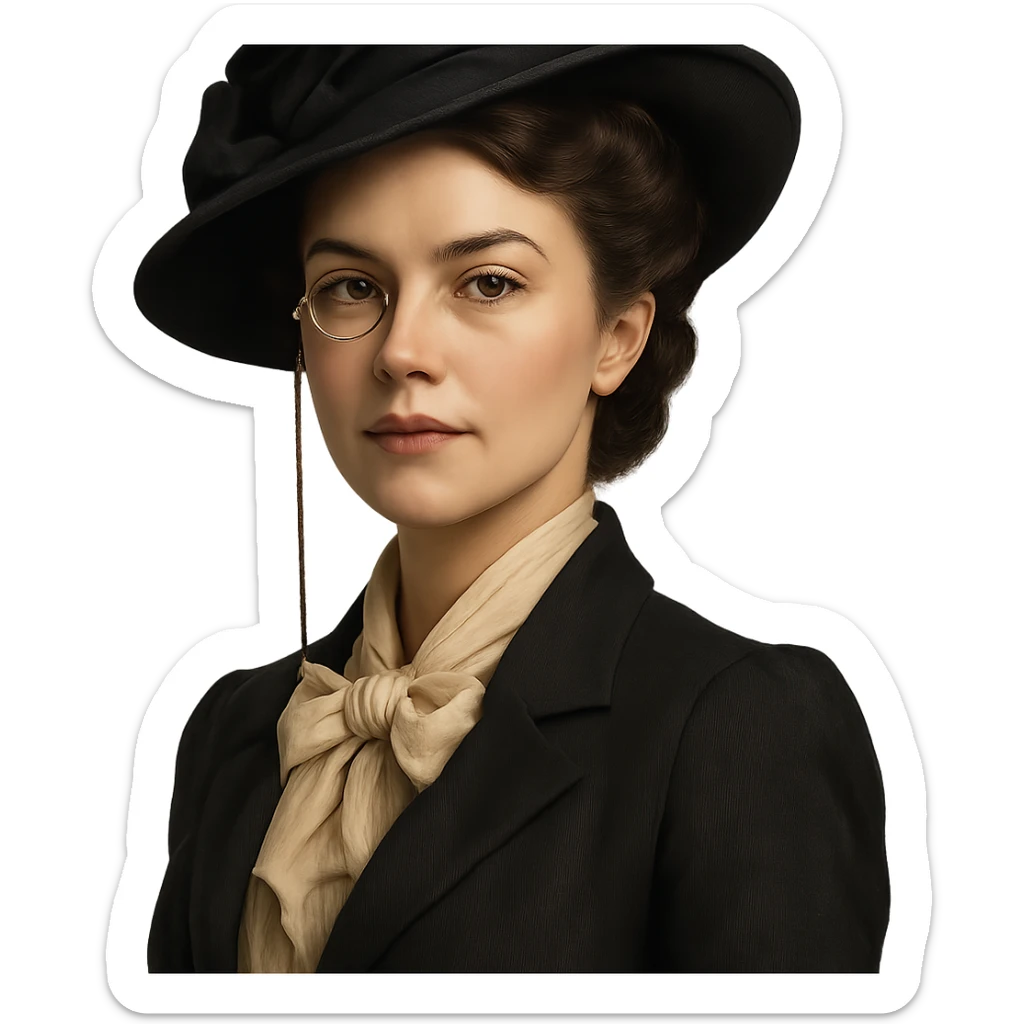 a sophisticated woman wearing a monocle, vintage fashion, confident expression, portrait, no background sticker