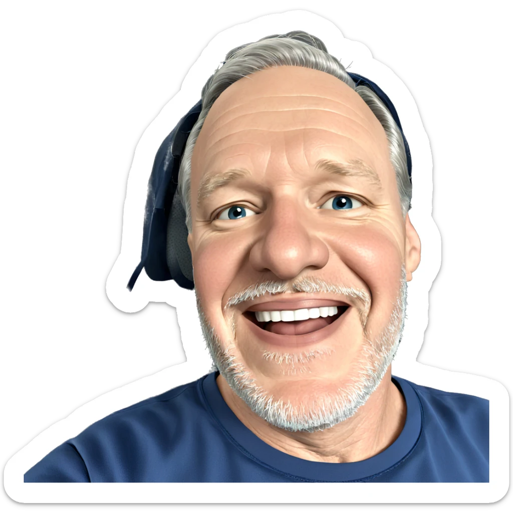 smiling old man in blue sticker