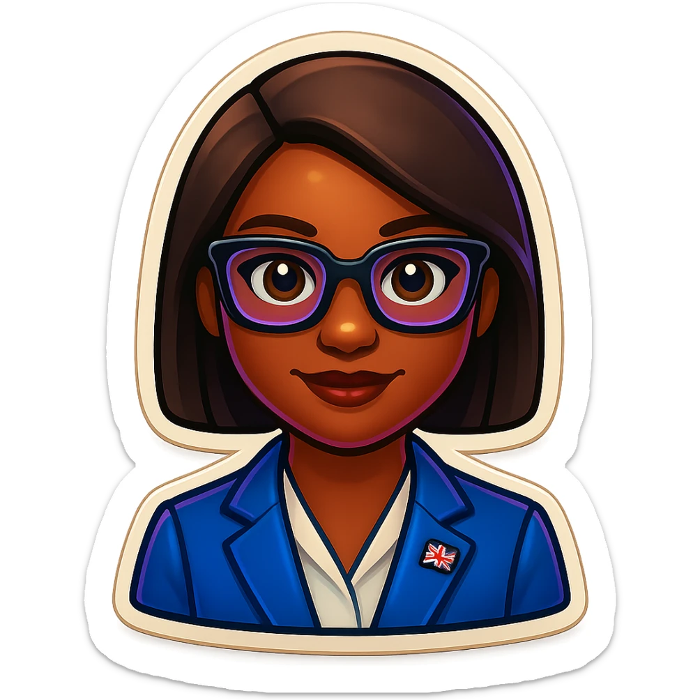 Add glasses to the Kemi Badenoch emoji, keep the background transparent. sticker