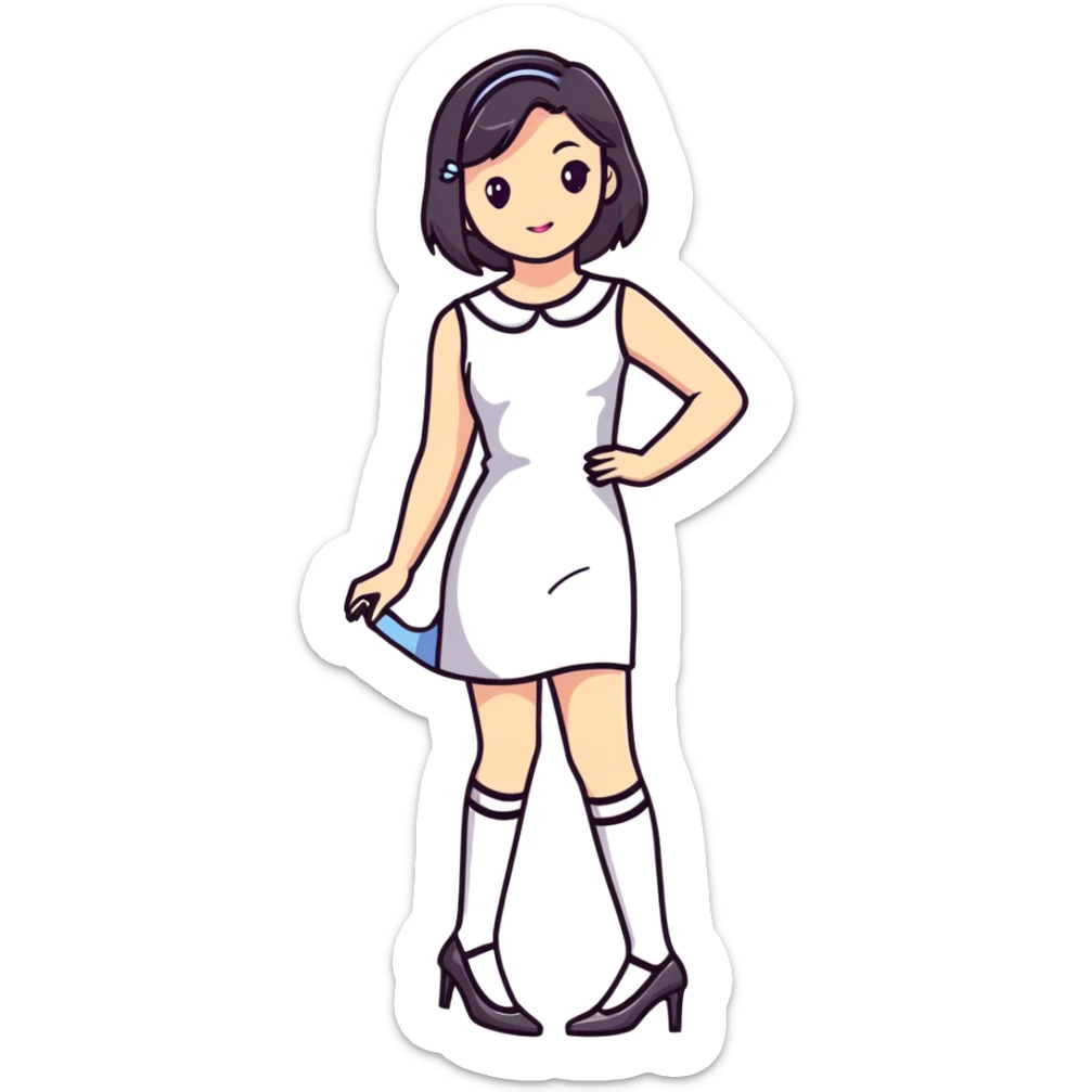 Girl in a cute fashionable dress with stockings and high heel shoes sticker