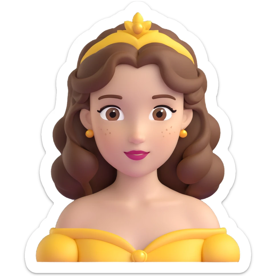 Disney Princess Belle from Beauty and the Beast with brown hair and face with freckles sticker