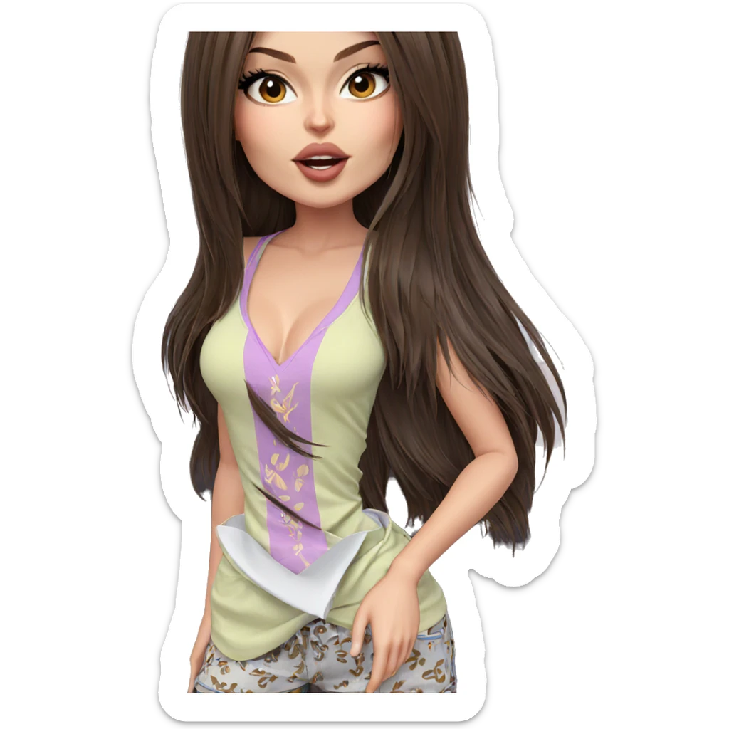 girl with brown hair indoors sticker