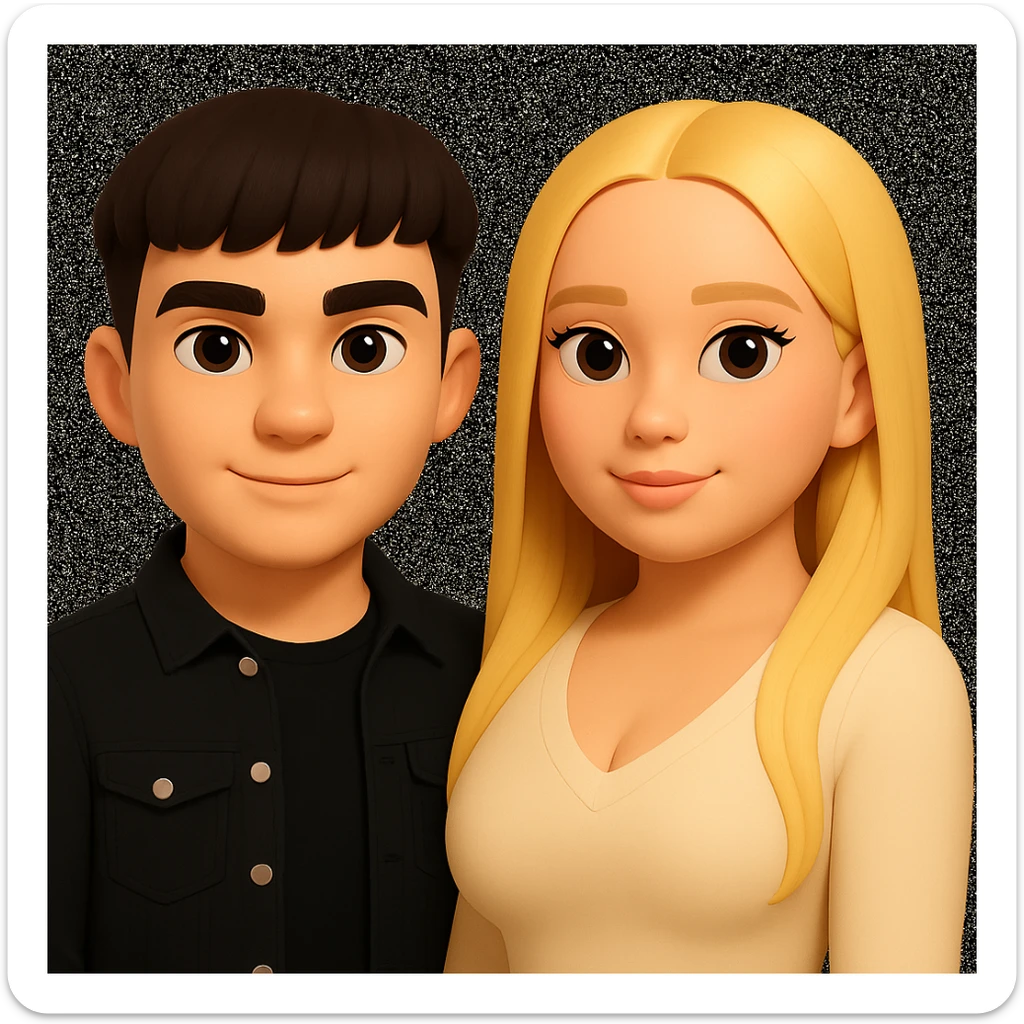 Slightly increase the volume of the upper body of the girl, slightly turn her to face forward, and make the skin color uniform. Maintain the cartoonish 3D style as in the reference image. sticker