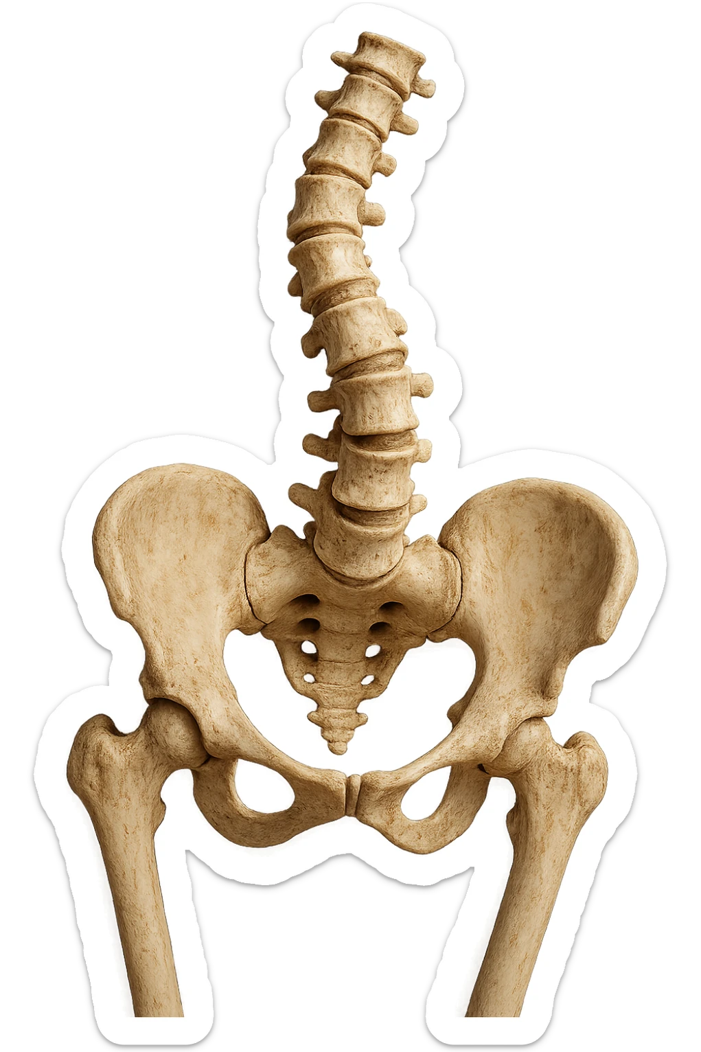 OSSA DI UN BACINO UMANO STORTO CON SPINA DORSALE STORTA, IPERREALISTICO 4K sticker