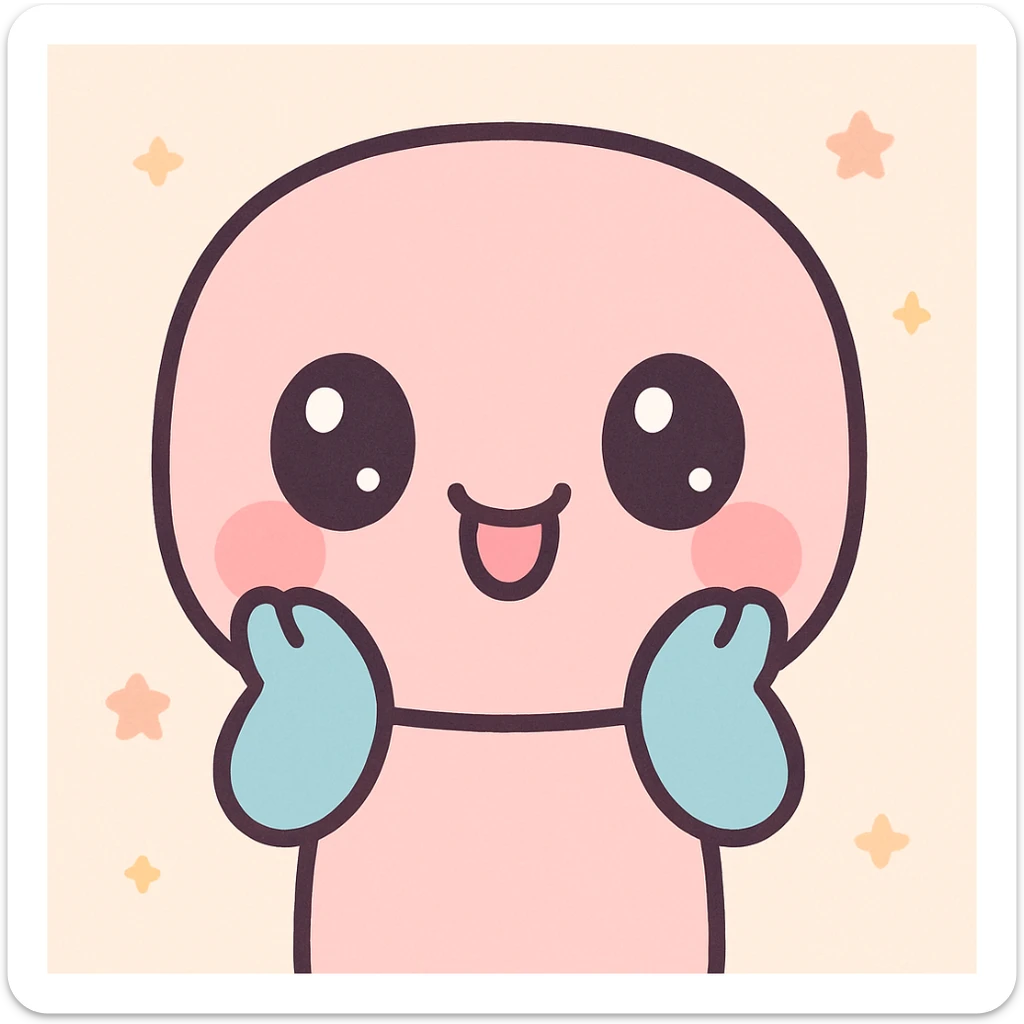 happy face with tongue out and hands on both sides of the face, kawaii cartoon style sticker