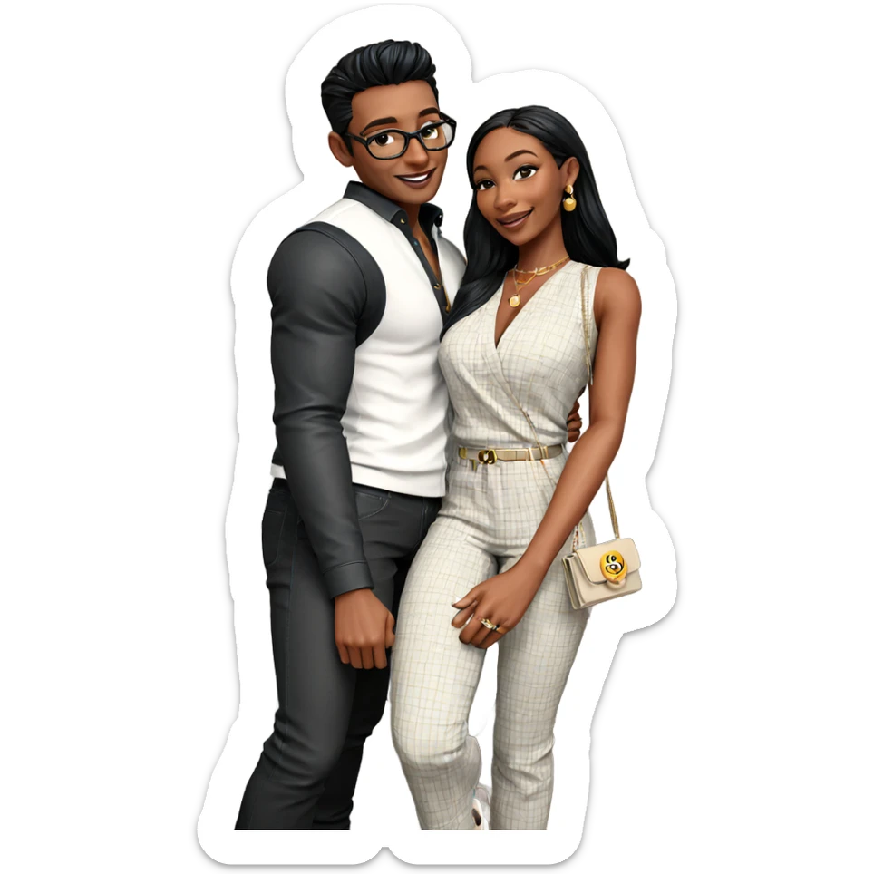 happy couple with stylish accessories sticker