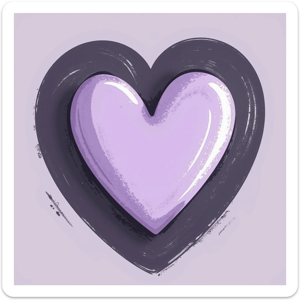 hand-drawn chalk-style love emoji, soft lilac color palette, rough doodle-like texture, pastel chalk on dark surface, aesthetic and emotional style for Telegram channel sticker