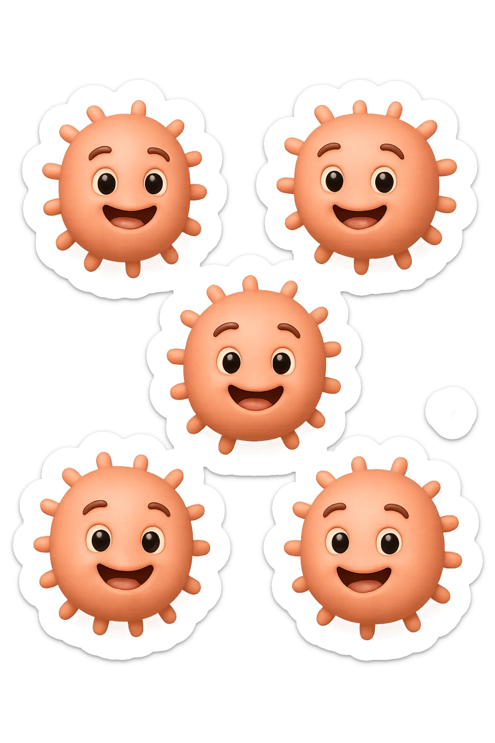 EMOJI STILE IPHONE DI 6 BATTERI INTESTINALI ROSA SALMONE FELICI CHE FLUTTUANO IN ARIA, IPERREALISTICO 4K sticker