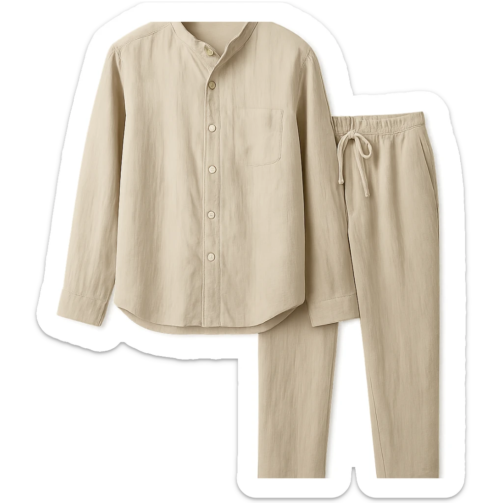 European linen outfit, just the clothes, no person, white background sticker
