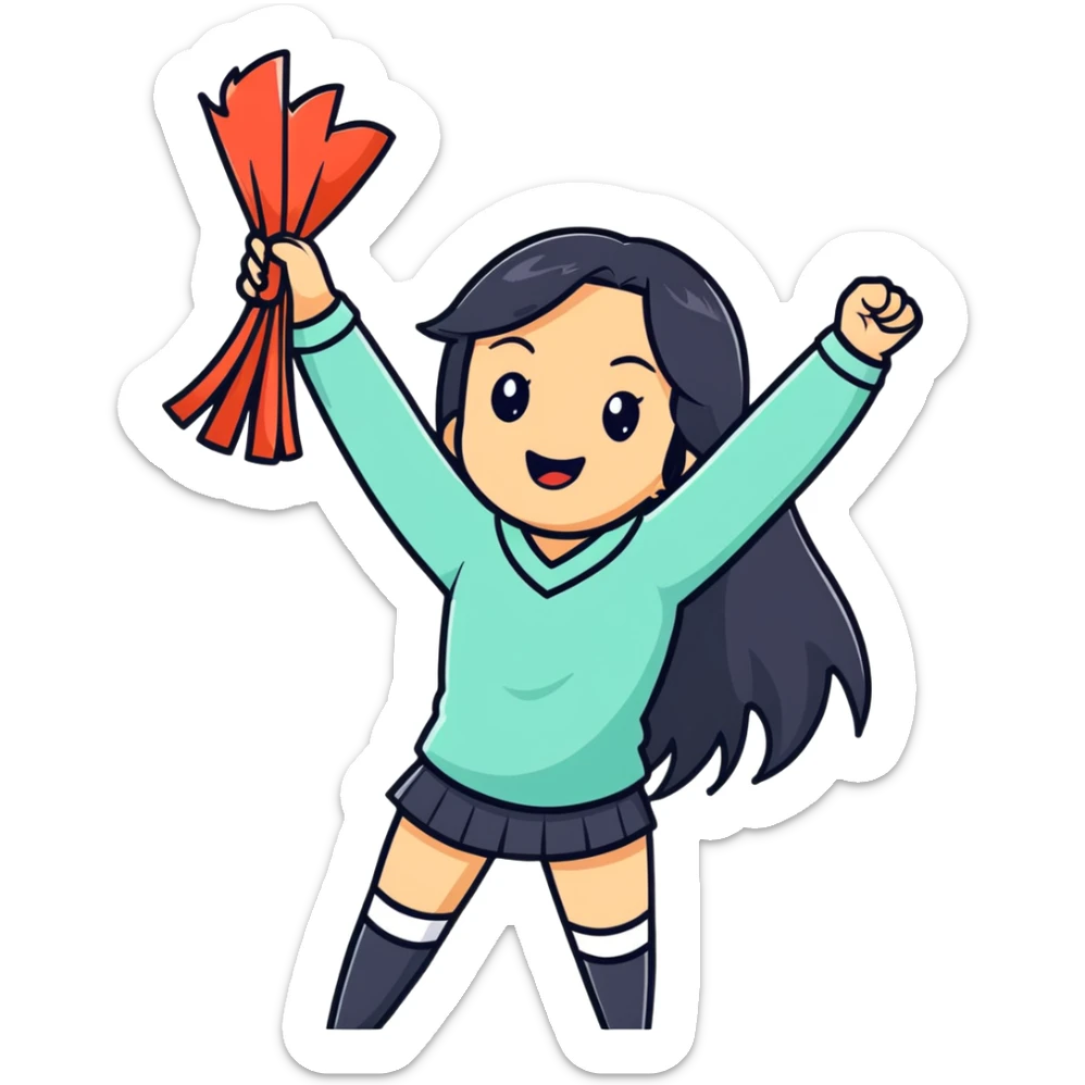 Asian woman with long black straight hair cheering for Doosan Bears baseball team sticker