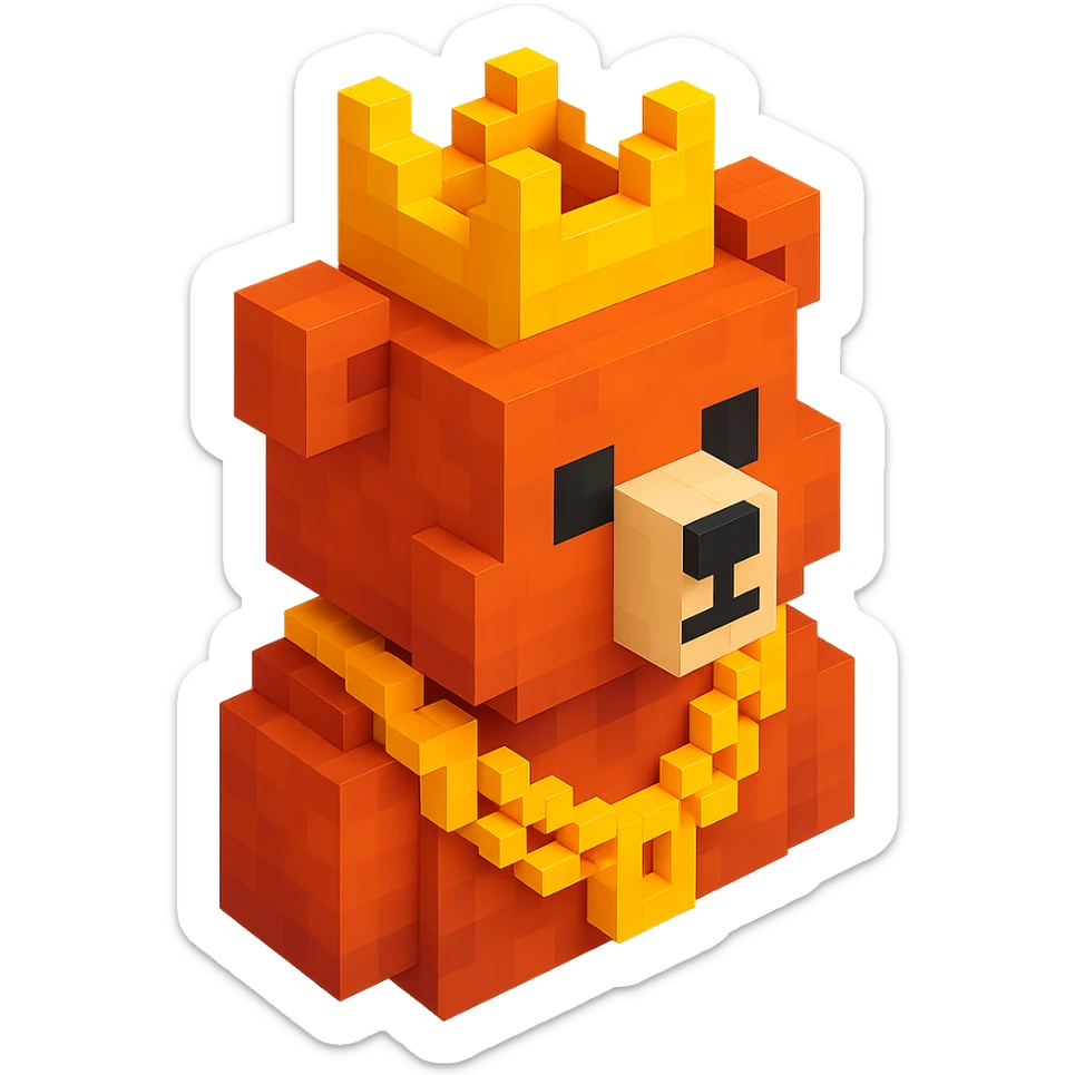 Russian grizzly bear with a rapper chain and a crown sticker