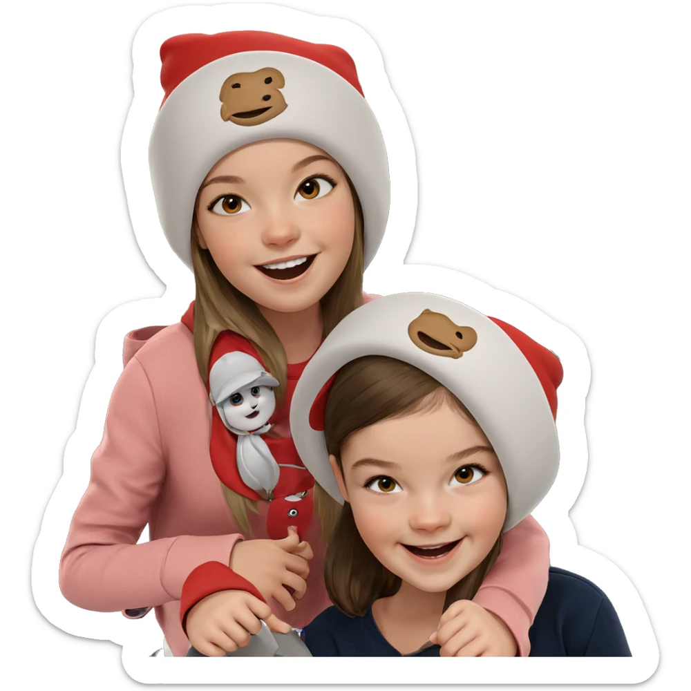 two girls smiling with hats sticker