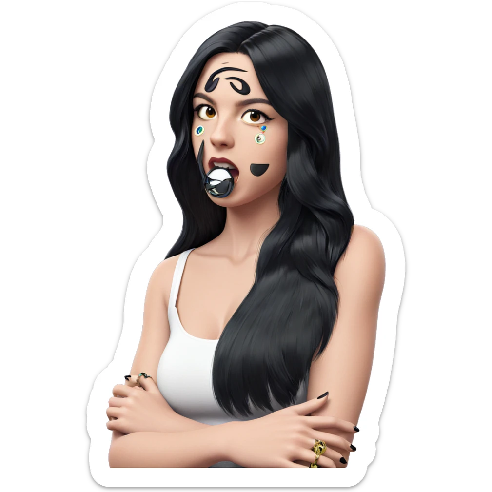 girl with black hair jewelry sticker