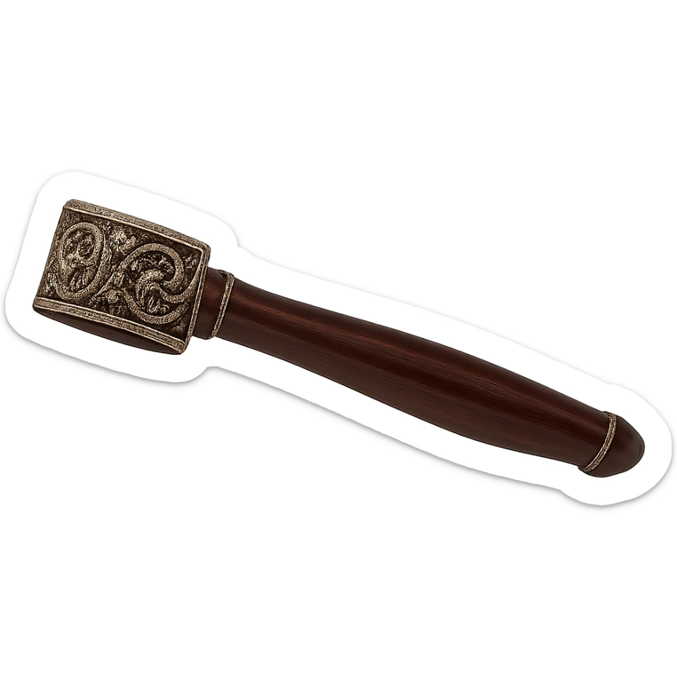 Remove the head of the gavel, leaving only the sophisticated handle with filigree metalwork. Keep the background transparent. sticker