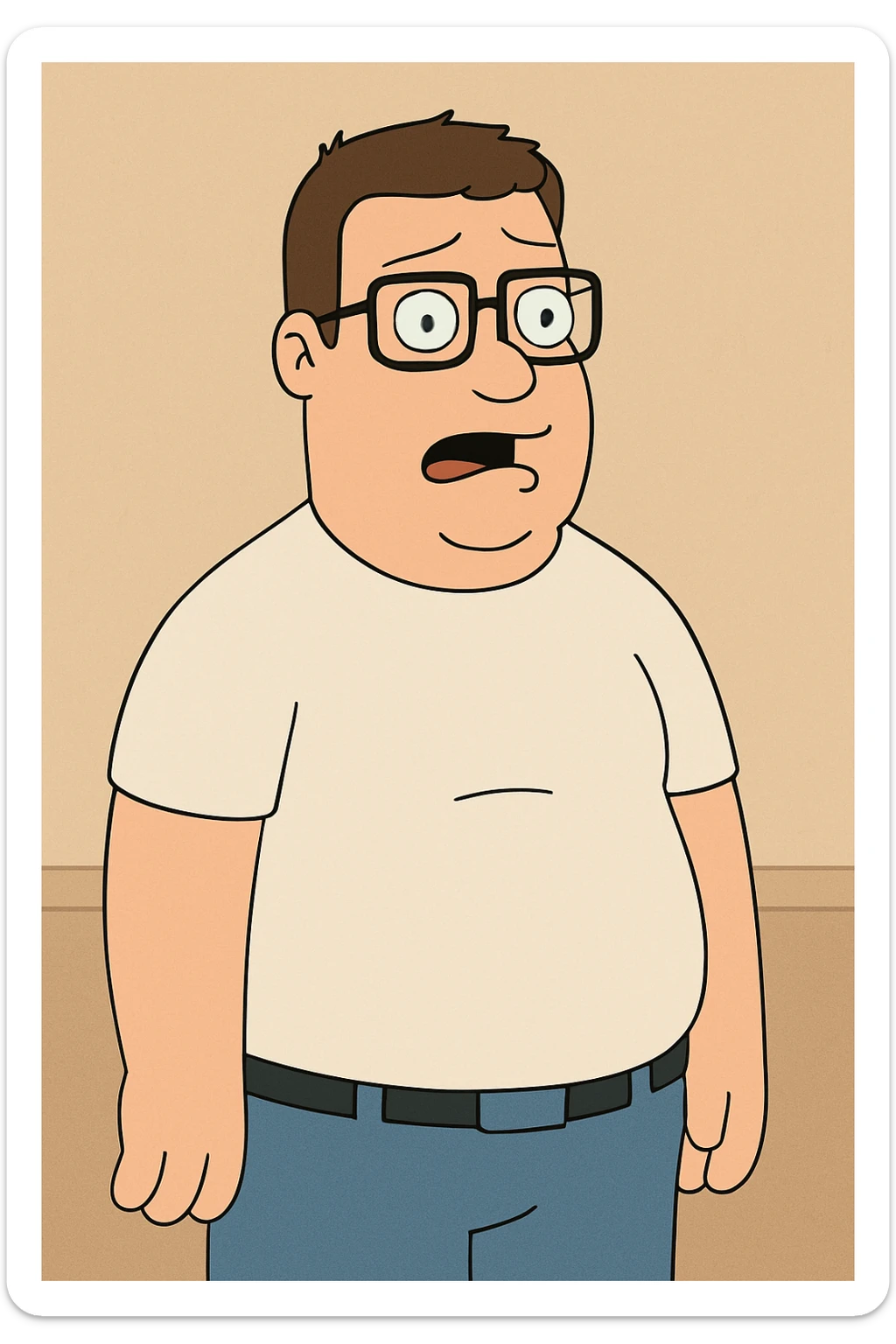 cartoon style male character, short dark brown hair, stocky build, glasses, greeny blue eyes sticker