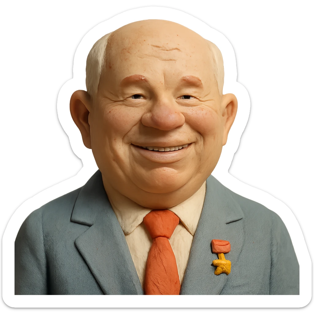claymation style portrait of Nikita Khrushchev smiling sticker