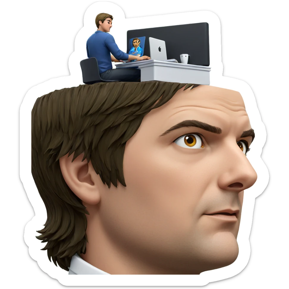 focused boy at computer sticker